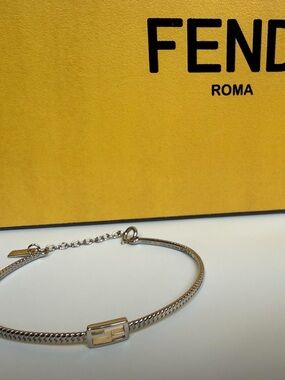 Fendi Silver-Tone Logo Chain Bracelet AUTHENTIC